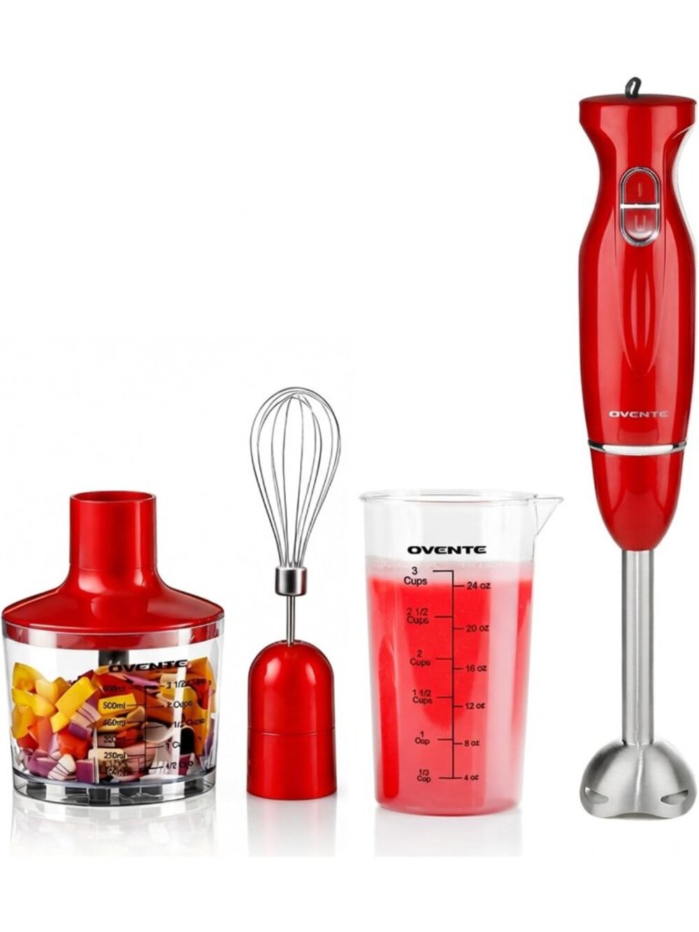 Electric Hand Blender Set - 2 Speed, 300W, Easy to Use, Kitchen Essential, Red